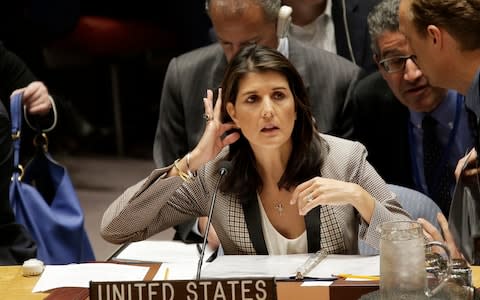 Nikki Haley told an emergency Security Council meeting that the US condemned Russia's actions - Credit:  Seth Wenig/AP