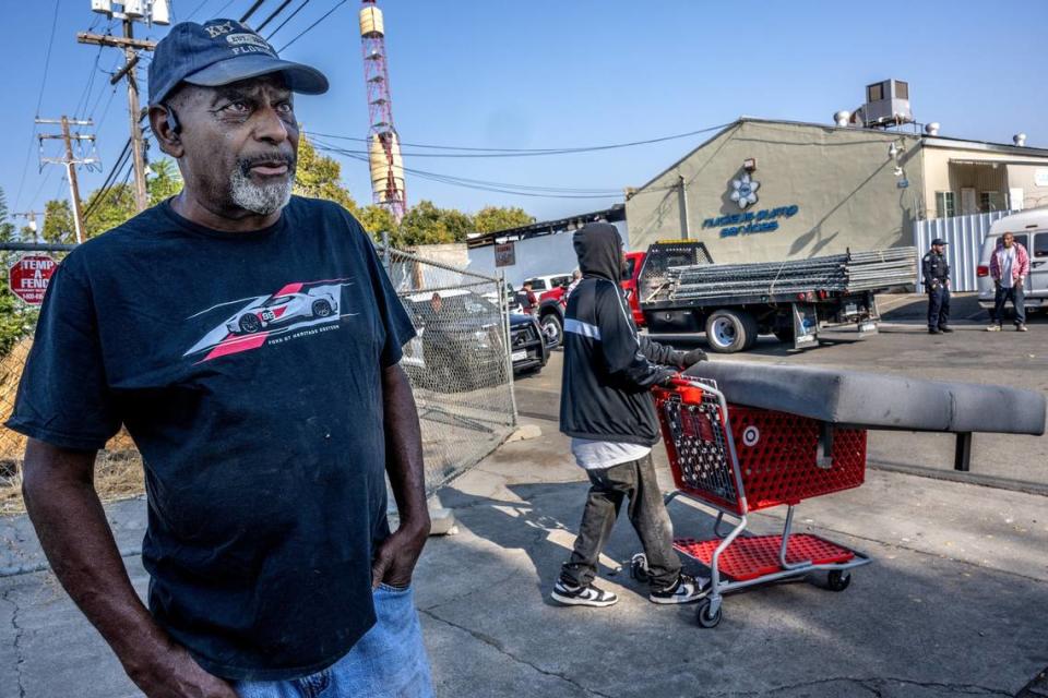 Lee Archie, who owns commercial property across the street from where a homeless encampment was swept on 1st Avenue in Sacramento on Wednesday, said that businesses had left the area because of the encampment. He worried that the trailers and cars would just move from the vacant lot to the street because they didn’t have anywhere else to go. “There must be a better way,” he said.