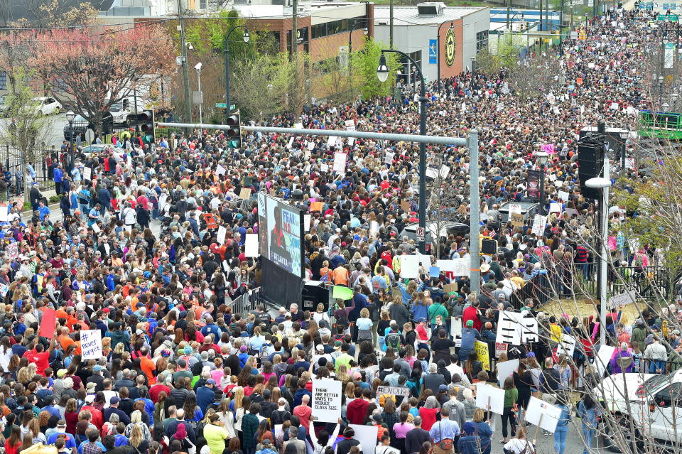 Protesters Gather for March for Our Lives at National Center for Civil and Human Rights on March 24, 2018 in Atlanta, Georgia.