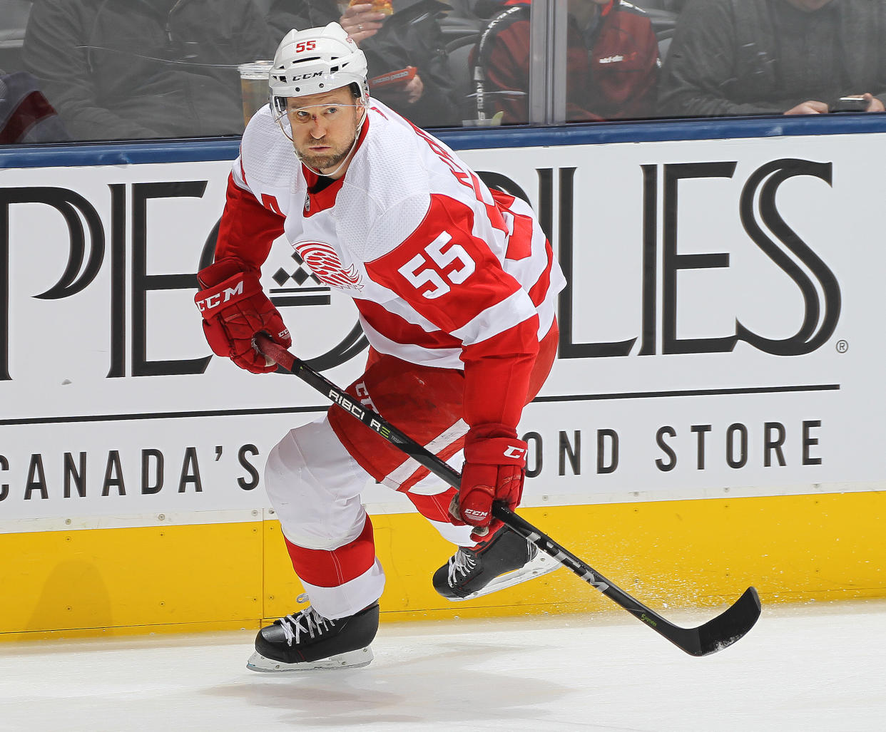 TORONTO, ON - DECEMBER 23:  Niklas Kronwall #55 of the Detroit Red Wings warms up prior to action against the Toronto Maple Leafs during an NHL game at Scotiabank Arena on December 23, 2018 in Toronto, Ontario, Canada. The Maple Leafs defeated the Red Wings 5-4 in overtime. (Photo by Claus Andersen/Getty Images)