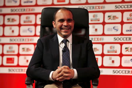 Jordan's Prince Ali Bin Al Hussein, FIFA presidential candidate, speaks during the opening of the Soccerex Asian Forum at the King Hussein Convention Center at the Dead Sea, Jordan, May 3, 2015. REUTERS/Muhammad Hamed