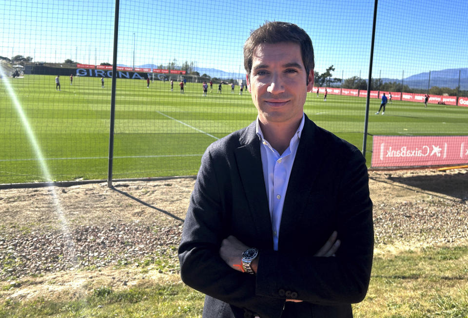 General manager of Girona FC Ignasi Mas-Baga poses for a photo at the Girona's sport complex in Barcelona, Spain, Thursday, Nov. 23, 2023. Girona’s chief executive was hoping at the start of the season that his team could simply avoid relegation from Spanish soccer's top tier. So Ignasi Mas-Baga tells The Associated Press that he is surprised as anyone to see the team from the northeast corner of Spain leading the standings a third of the way through the season. (AP Photo/Joseph Wilson, File)