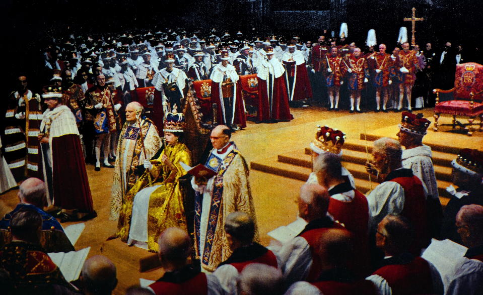 Queen Elizabeth II during her coronation. 1953. (Photo by: Universal History Archive/Universal Images Group via Getty Images)