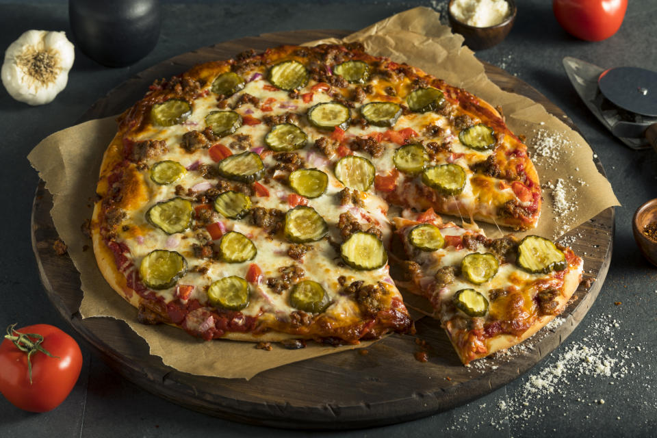 A gherkin pizza has been created and people are losing their minds over it [Photo: Getty]