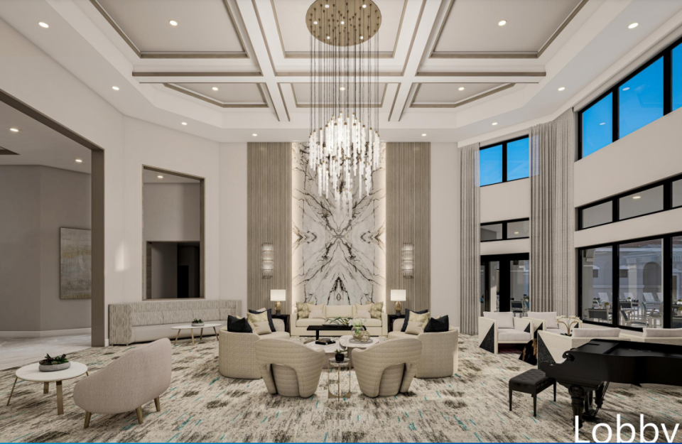 An artist's rendering of the new lobby at the clubhouse in Valencia Reserve, west of Boynton Beach. Homeowners recently approved a $9.3 million referendum to rebuild the facility.