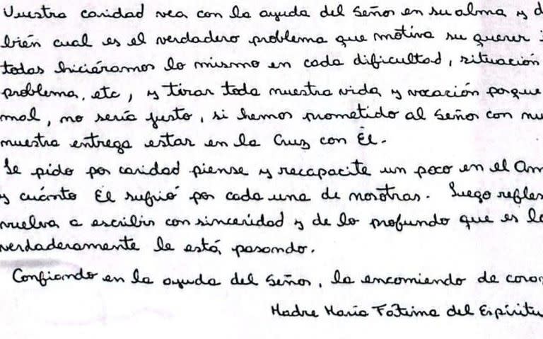 Facsimil carta de la madre superiora del convento de Salta anexado a la causa judicial