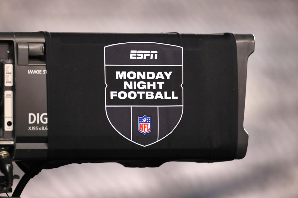 CHICAGO, IL - NOVEMBER 16: a detail view of the ESPN Monday Night Football NFL logo is seen on a tv camera in action during a NFL game between the Minnesota Vikings and the Chicago Bears on November 16, 2020 at Soldier Field, in Chicago, IL.  (Photo by Robin Alam/Icon Sportswire via Getty Images)