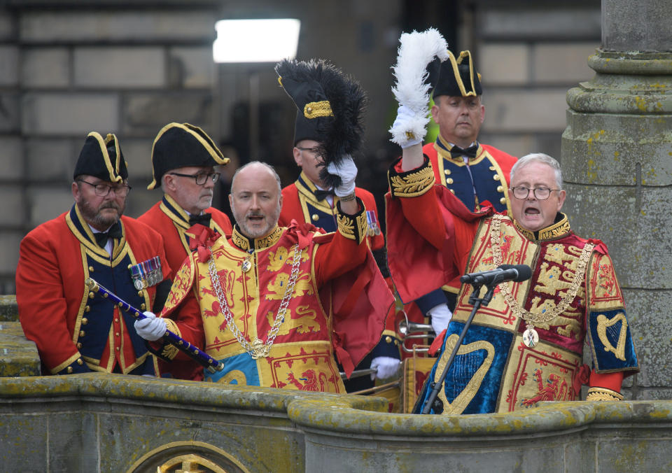 The Lord Lyon leads Three Cheers for the King at an Accession Proclamation Ceremony at Mercat Cross, Edinburgh, publicly proclaiming King Charles III as the new monarch. Picture date: Sunday September 11, 2022.