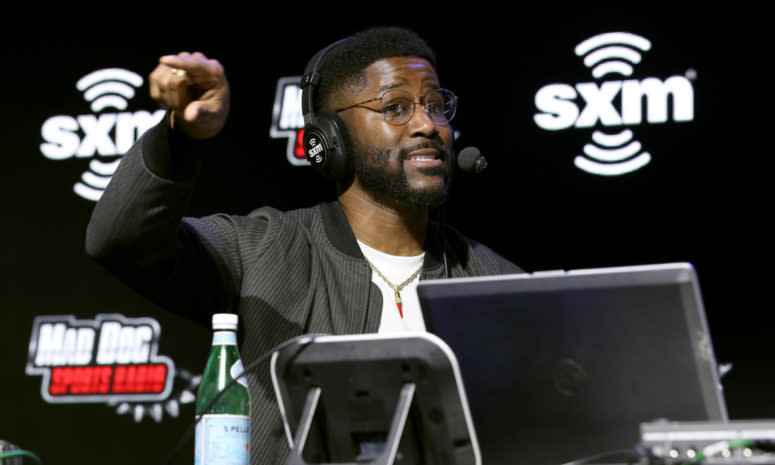 Former NFL player Nate Burleson and speaks onstage during day 3 of SiriusXM at Super Bowl LIV