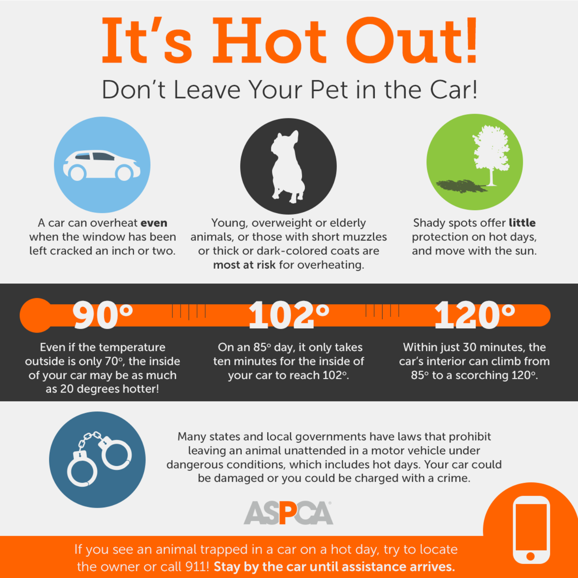 Graphic from the American Society for the Prevention of Animal Cruelty. The inside of your car can be 20 degrees hotter than the outside even in 70 degree weather.