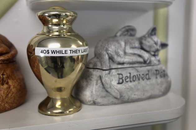 Urns designed to carry pets' ashes are displayed for sale. (Photo: John Moore via Getty Images)