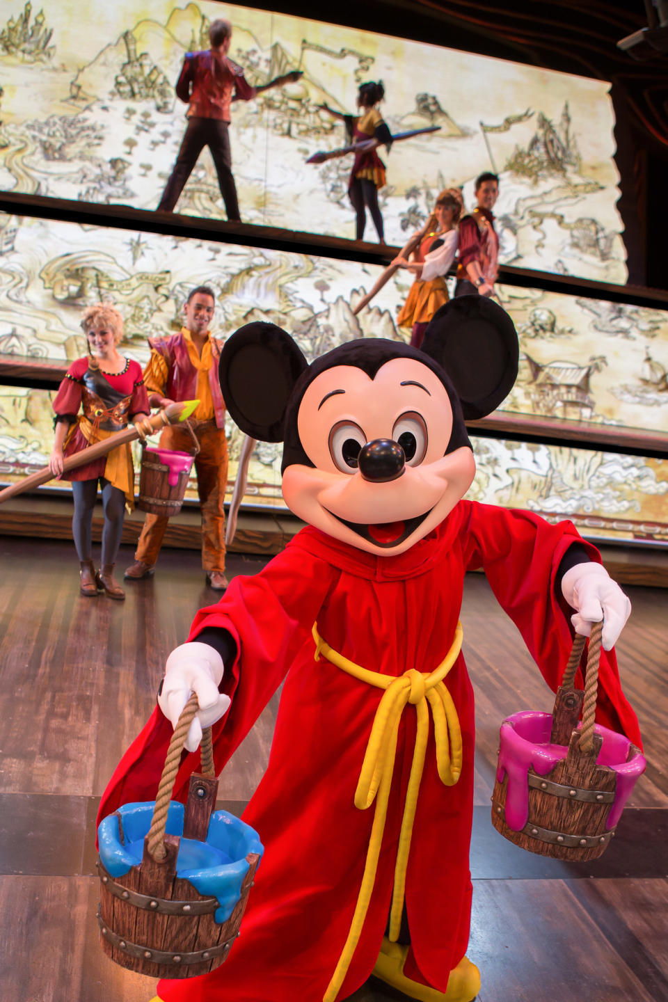 This May 10, 2013 photo released by Disneyland Resort shows character Mickey Mouse from the live show "Mickey and the Magical Map," a 22-minute song-and-dance extravaganza at Fantasyland Theatre in Disneyland Park in Anaheim, Calif. (AP Photo/Disneyland Resort, Paul Auyeung)