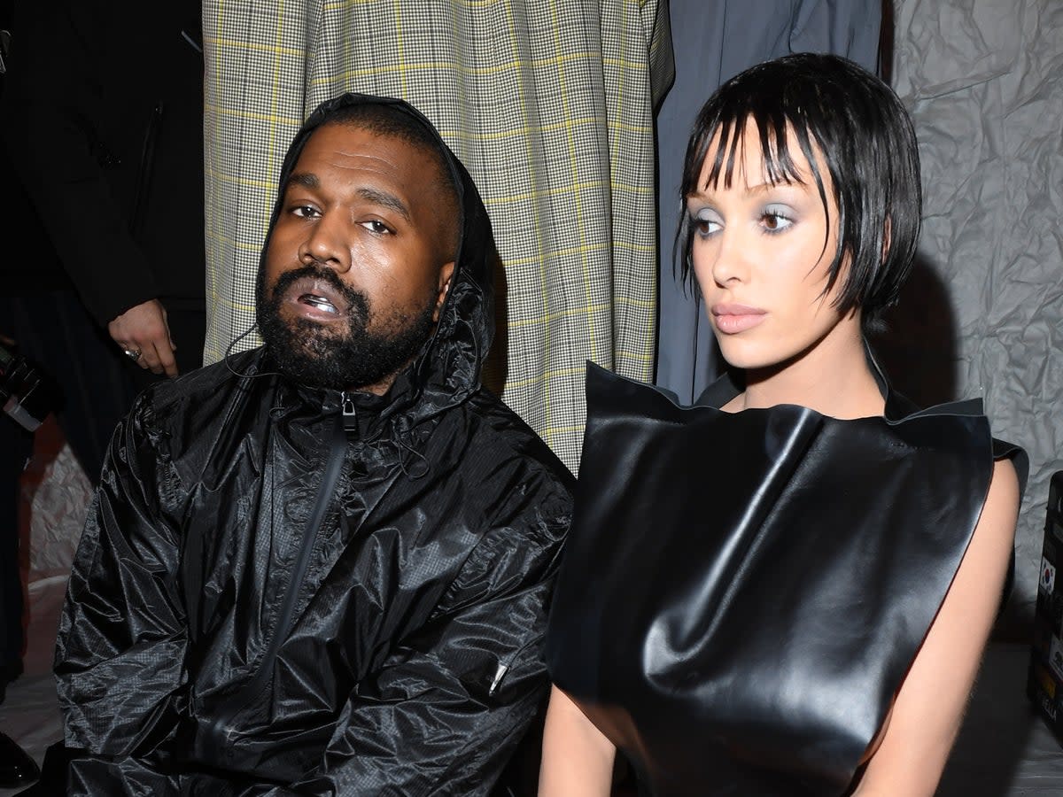 Kanye West with Bianca Censori at the Marni Fall/Winter 2024 Fashion Show, Milan Fashion Week, in February 2024 (Getty Images for Marni Srl)