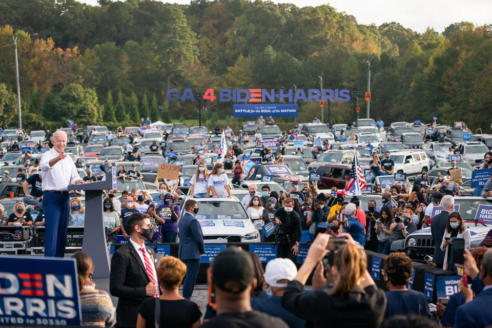 Biden interacts with voters at a car rally in Georgia<span class="copyright">Courtesy Manny Yekutiel</span>