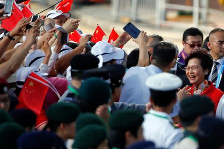 Hong Kong Chief Executive-elect Carrie Lam arrives for a flag raising ceremony on the 20th anniversary of the city's handover from British to Chinese rule, in Hong Kong, China July 1, 2017. REUTERS/Damir Sagolj