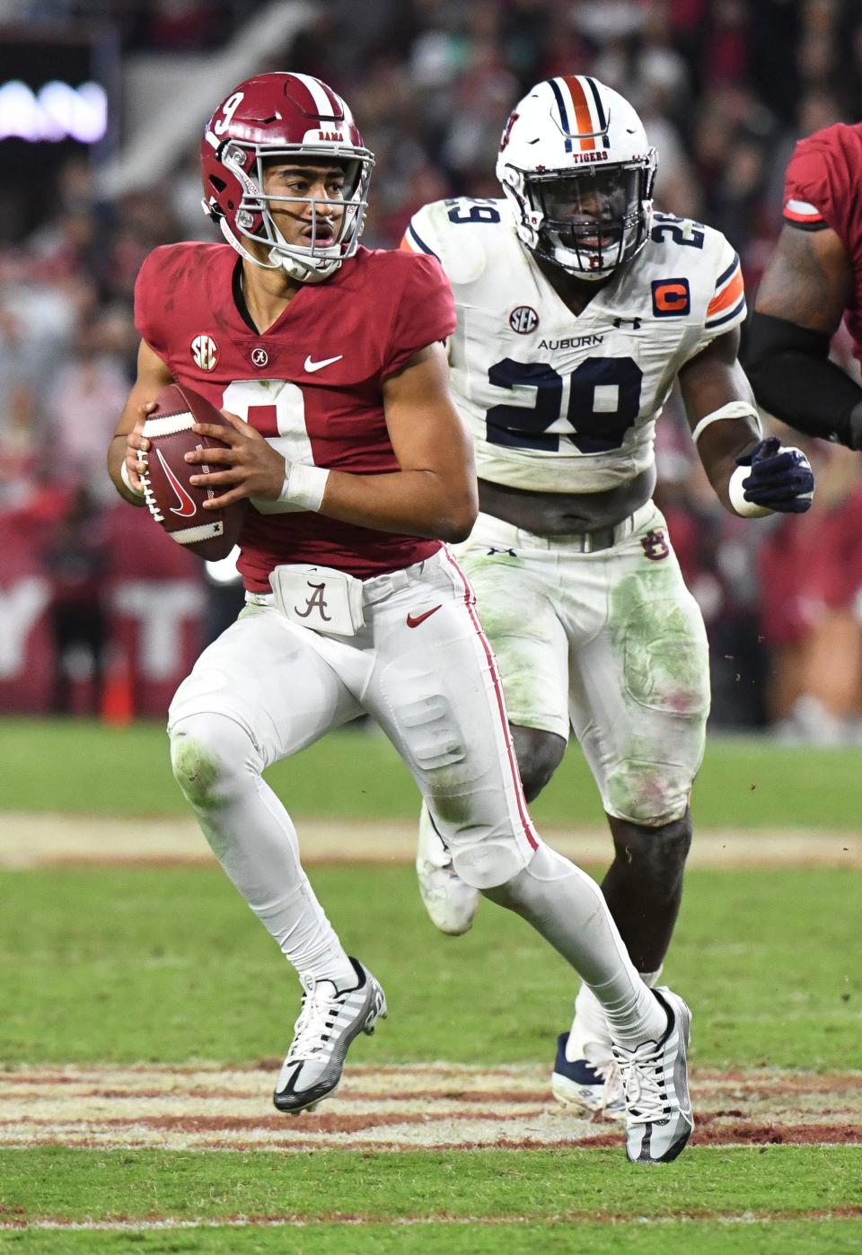 Alabama star quarterback Bryce Young (9) will not opt out of the Sugar Bowl in order to prepare for the NFL draft, Crimson Tide coach Nick Saban said Friday.