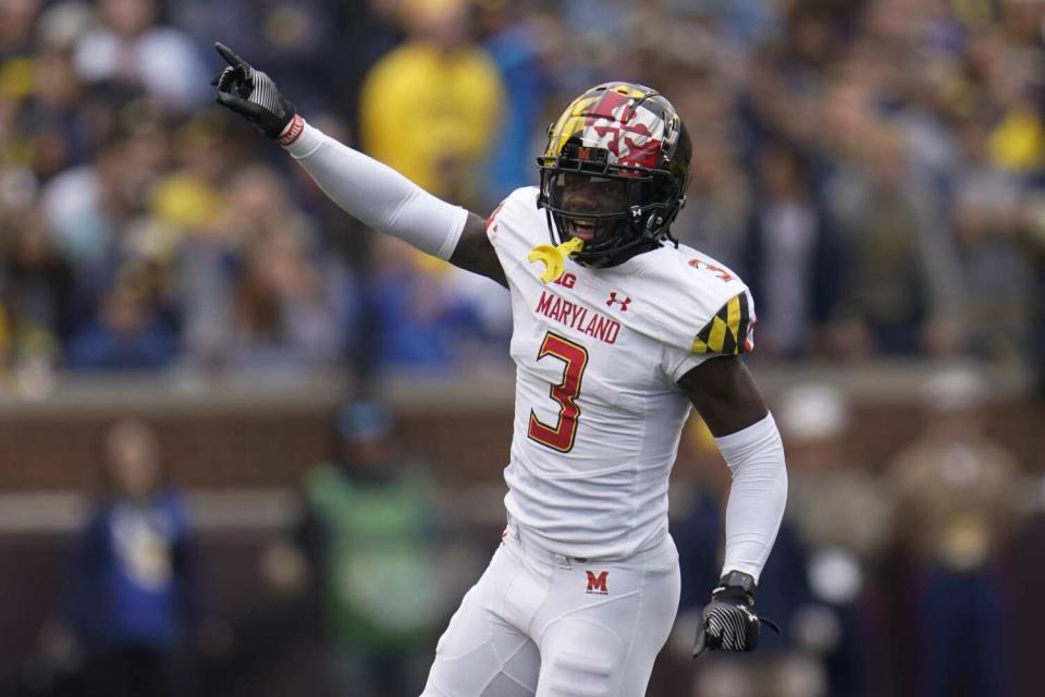 Maryland defensive back Deonte Banks celebrates after a Michigan turnover on Sept. 24.