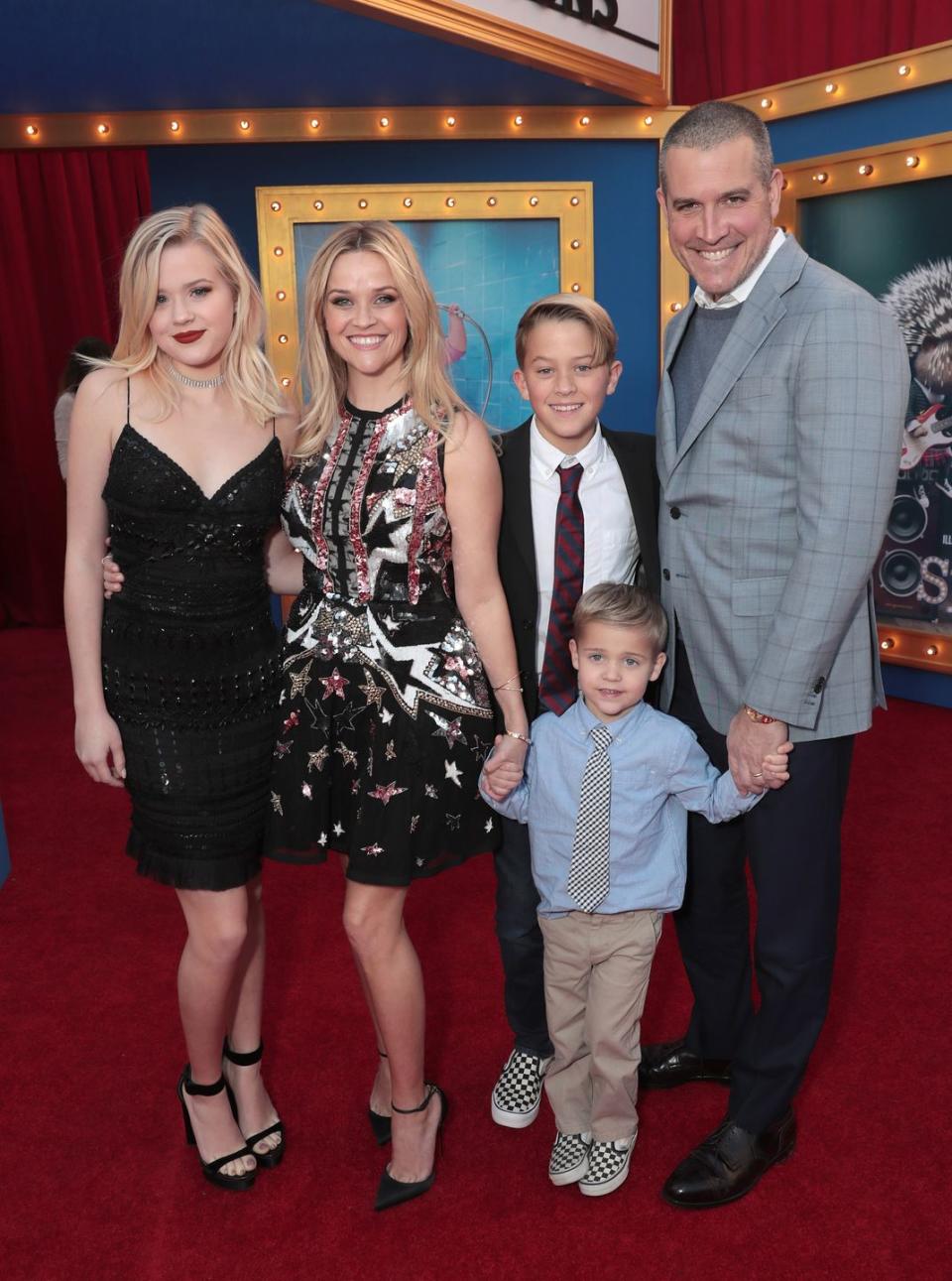 <p>Witherspoon is joined by her entire family, husband Toth and her children Ava, Deacon, and Tennessee, at the premiere of her animated movie, <em>Sing</em>.  </p>