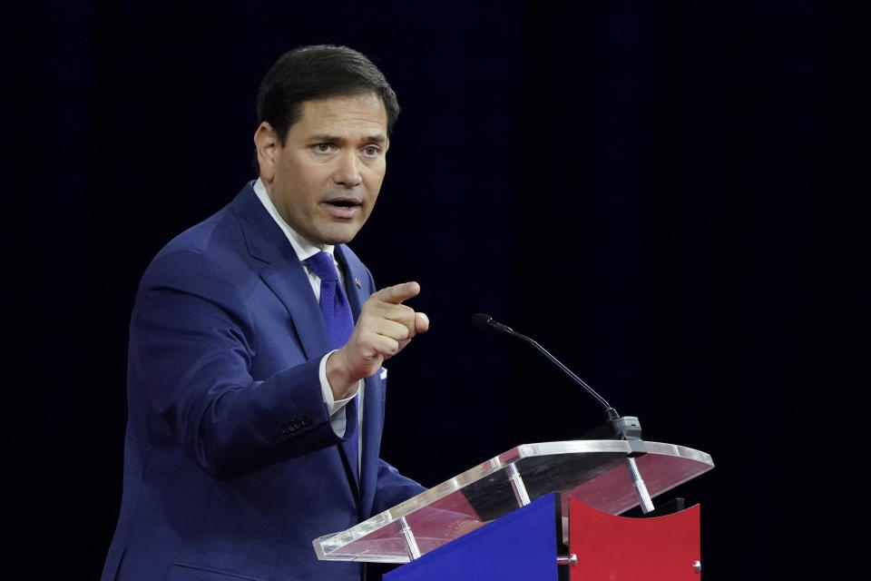 FILE - Sen. Marco Rubio, R-Fla., speaks at the Conservative Political Action Conference (CPAC) Feb. 25, 2022, in Orlando, Fla. (AP Photo/John Raoux)