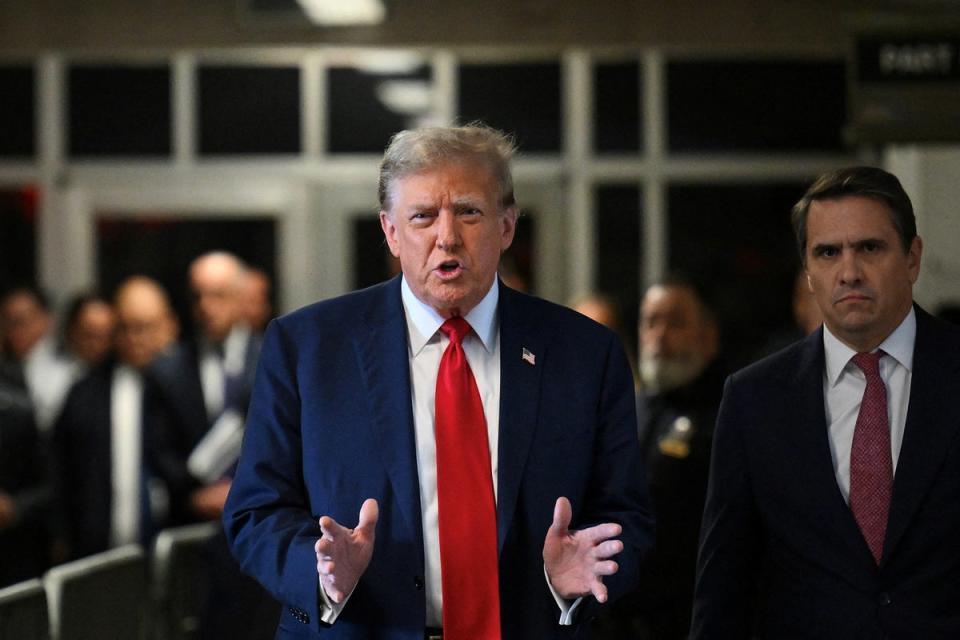 Trump at the first day of his trial at Manhattan Criminal Court (AFP/Getty)