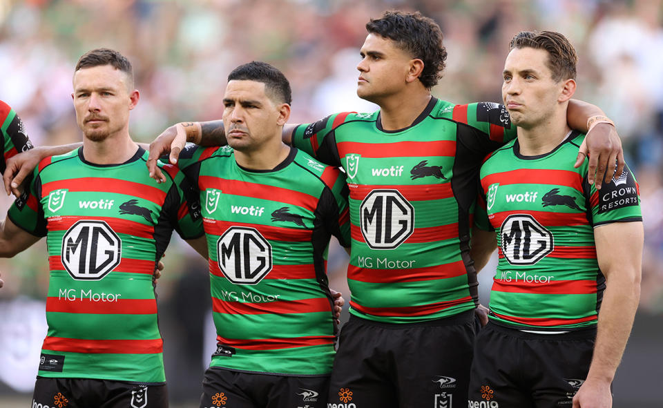 Damien Cook, Cody Walker, Latrell Mitchell and Cameron Murray, pictured here in action for South Sydney.