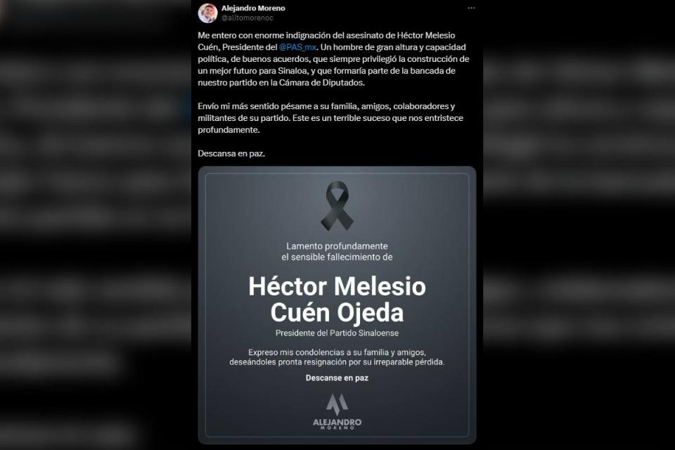 Alejandro Moreno condena el asesinato de Héctor Melesio Cuén