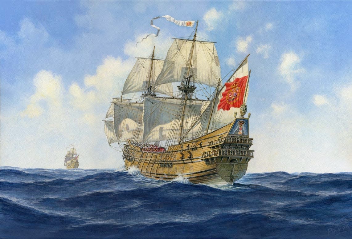 An illustration of the Nuestra Señora de las Maravillas a 16th century ship