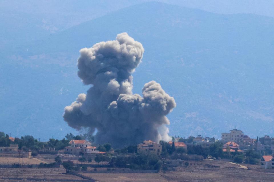 Smoke billowed from the area as a result of the Israeli army's attacks on the town of Hiyam in Nabatieh, Lebanon, on September 30, 2024.