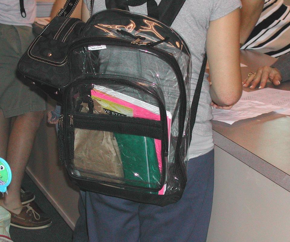 Clear plastic backpack file photo