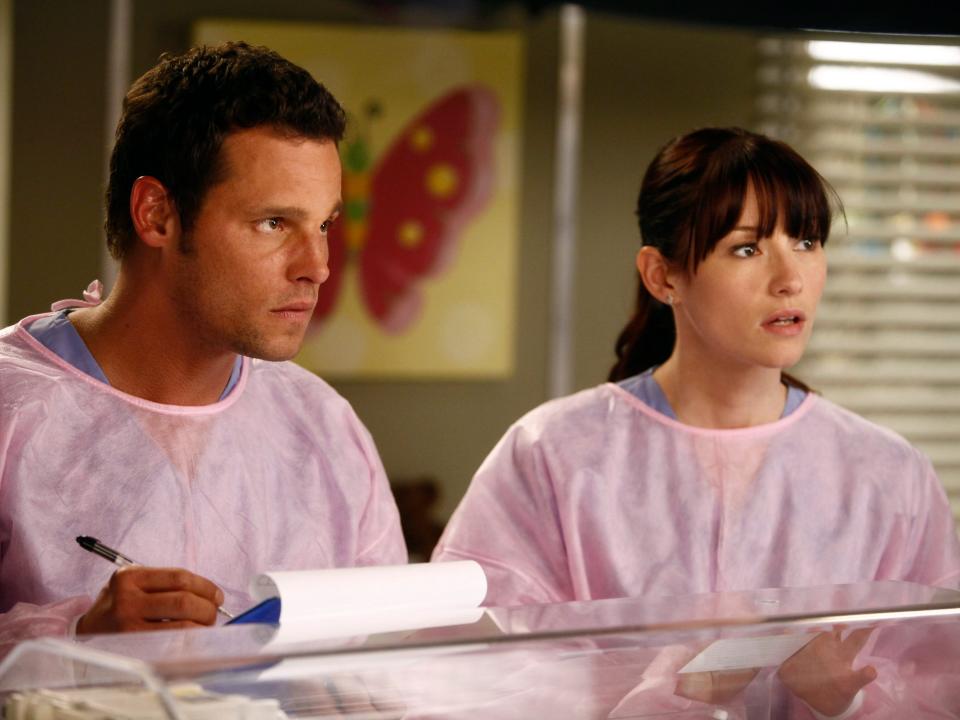 Justin Chambers and Chyler Leigh on "Grey's Anatomy."