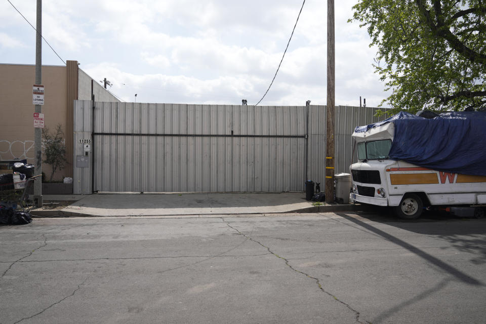 Exterior view of a property where Erik Hultstrom grew boutique cannabis buds, Friday, April 14, 2023, in Pacoima, Calif. Legal marijuana growers along the West Coast are struggling with oversupply, low prices and limited outlets for selling their product. (AP Photo/Marcio Jose Sanchez)