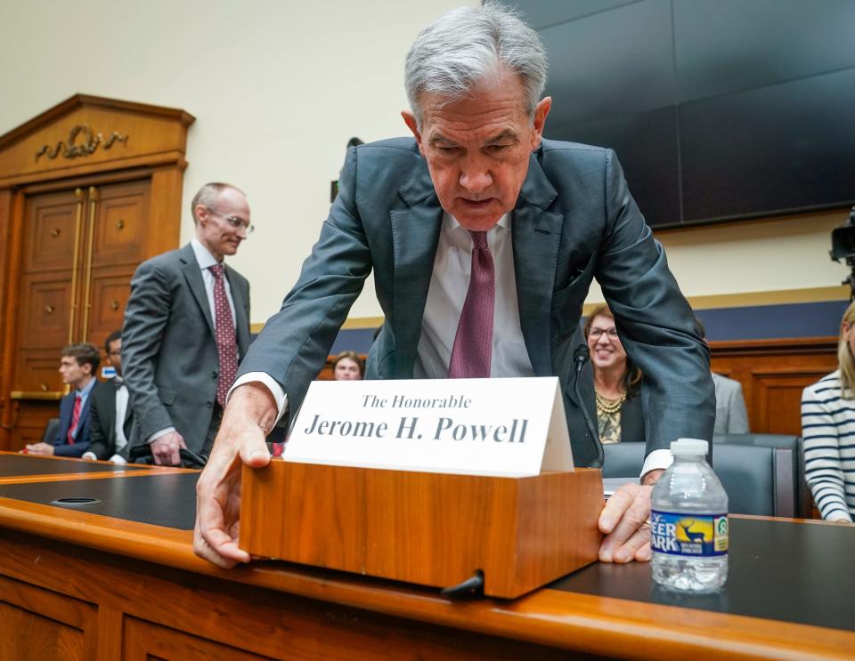 Federal Reserve Chair Jerome Powell arrives before he would testify to the House Financial Services Committee on June 21, 2023.