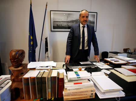 Jean-Guy Talamoni, Corsica's regional parliament speaker, poses during an interview with Reuters in Ajaccio, on the French Mediterranean island of Corsica, January 31, 2018. Picture taken January 31, 2018. REUTERS/Jean-Paul Pelissier