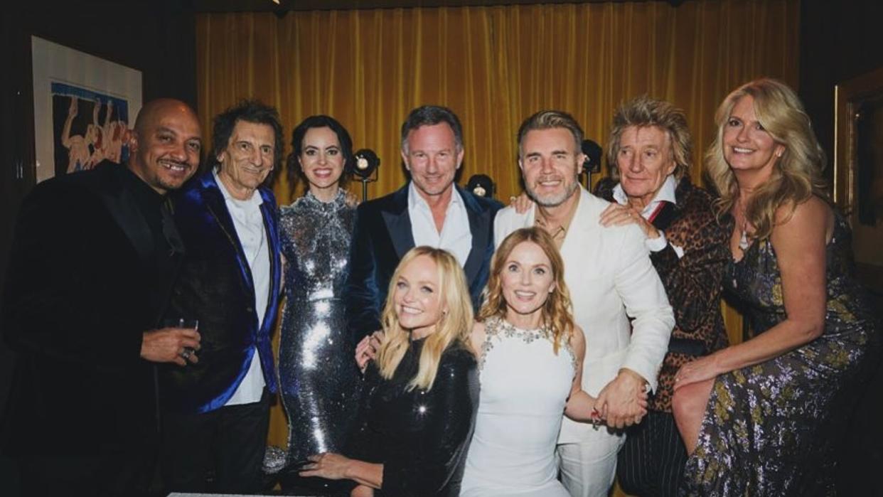 Geri Halliwell-Horner with Christian Horner and celebrity friends