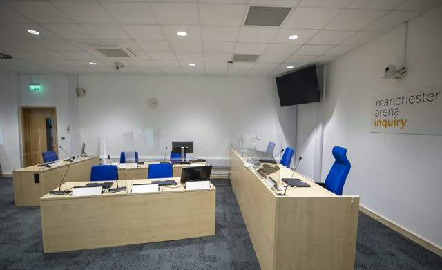 A general view inside the room where the Manchester Arena Inquiry is being held (Peter Byrne/PA)