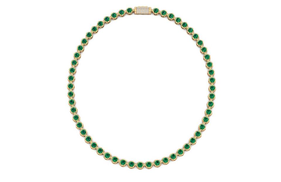 The Infinite necklace is crafted of 18-karat yellow gold and features 28 carats of Muzo Valley Colombian emeralds; $125,000, at Hoorsenbuhs, Santa Monica