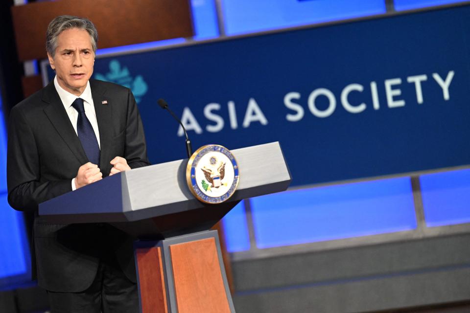 Secretary of State Antony Blinken speaks about US policy towards China during an event hosted by the Asia Society Policy Institute at George Washington University in Washington, DC, on May 26, 2022.