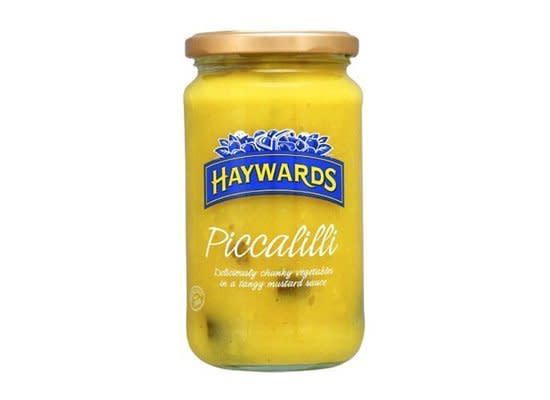 <em>pi-ka-lih-lee</em>    A relish made from cauliflower, root vegetables, vinegar, salt, sugar, mustard and turmeric, among other spices.    <strong>How to Use:</strong> Use as a condiment or topping.    <strong>Origin:</strong> Great Britain.    <strong><a href="http://www.amazon.com/Haywards-Piccalilli-460gr-16-2ozs-Each/dp/B001NJMFP0" target="_hplink">Piccalilli</a> at Amazon.com, $7.25</strong>