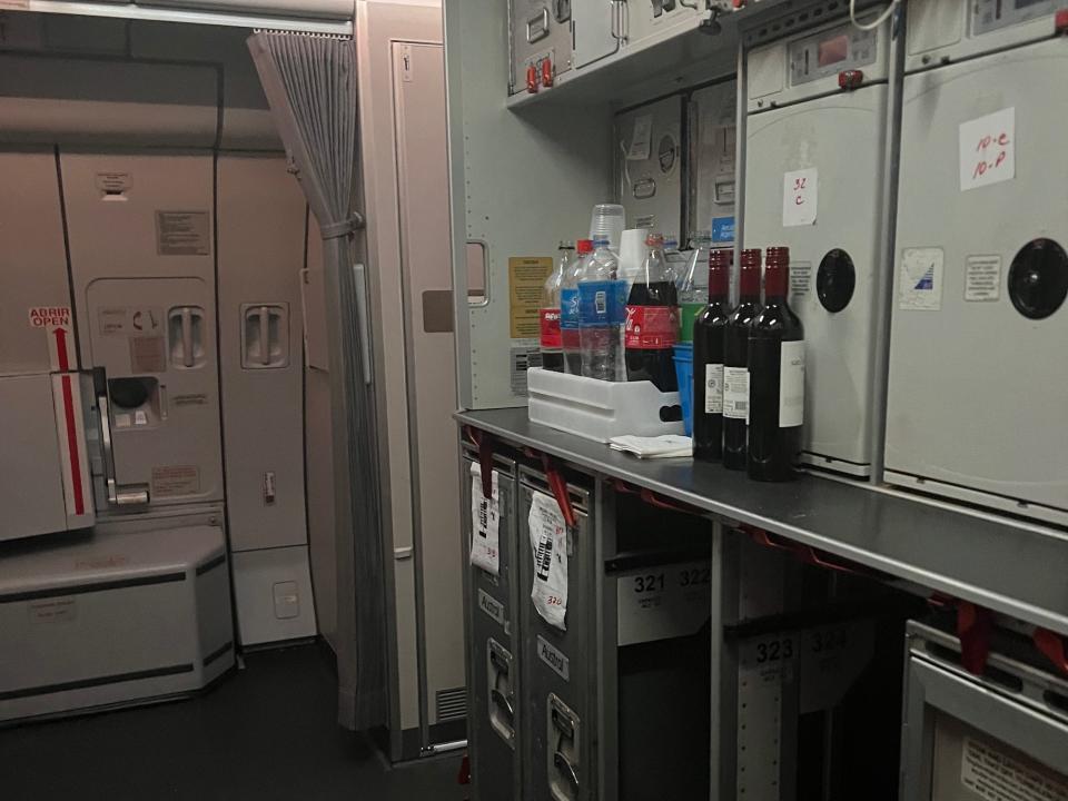 The galley area with wine and sodas.