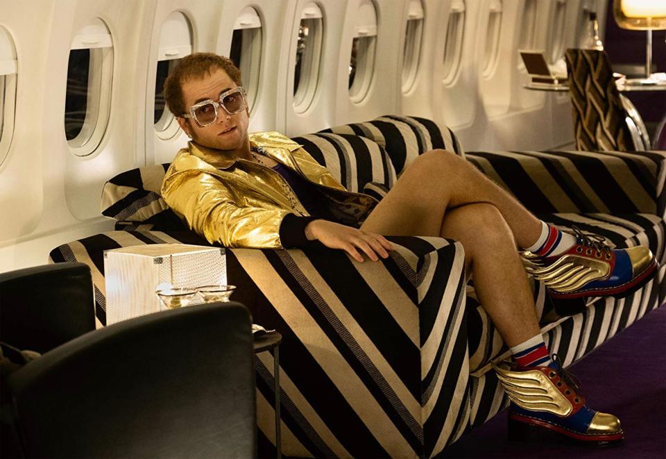 The Rocketman crew built Elton John’s swanky private plane on a set in England for the musical biopic.