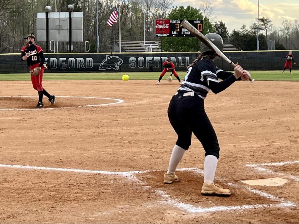 Central Davidson delivers a pitch during a regular-season game at Ledford earlier this season. Central holds the No. 4 seed in the state playoffs 3A West and will host a third-round game on Tuesday, May 17, 2022.