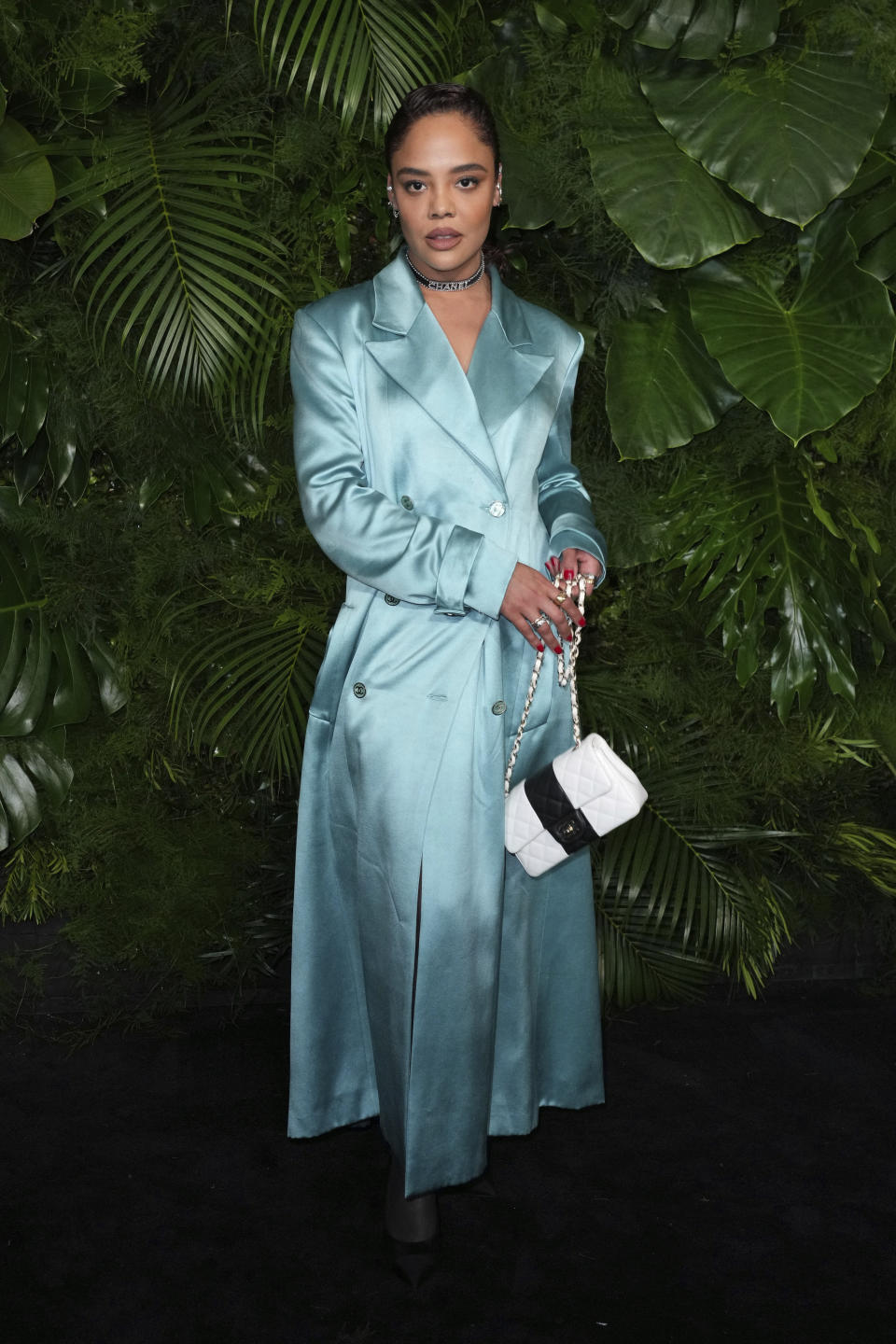 Tessa Thompson arrives at 14th annual Pre-Oscar Awards Dinner on Saturday, March 11, 2023, at the Beverly Hills Hotel in Beverly Hills, Calif. (Photo by Jordan Strauss/Invision/AP)