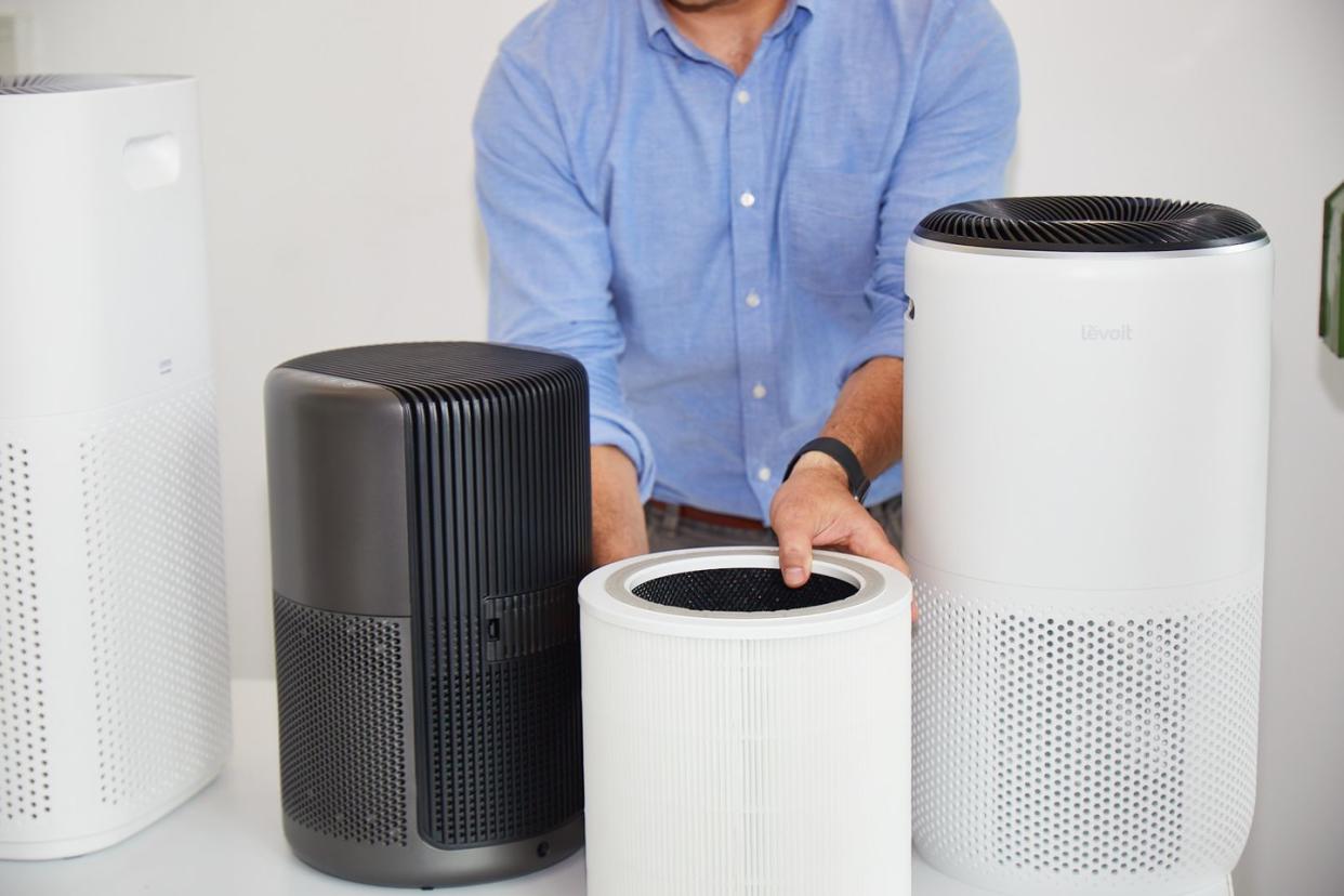 a batch of air purifiers undergoes testing at the good housekeeping institute