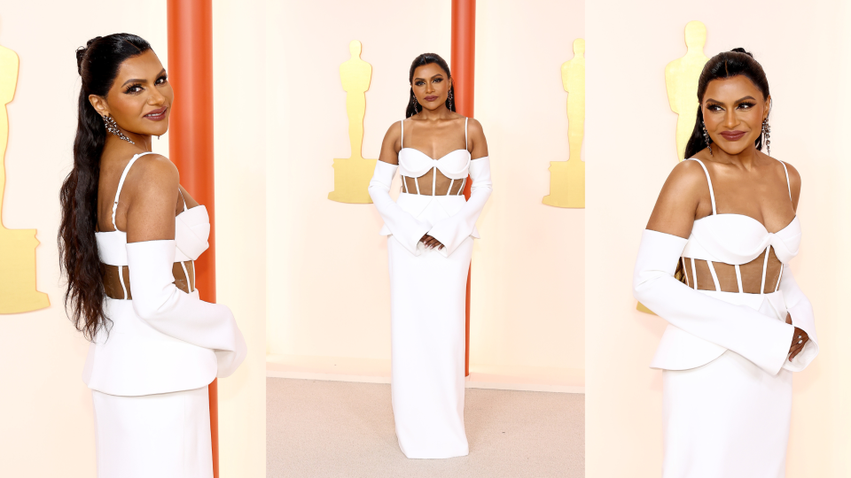 Mindy Kaling stunned in a custom white Vera Wang gown.