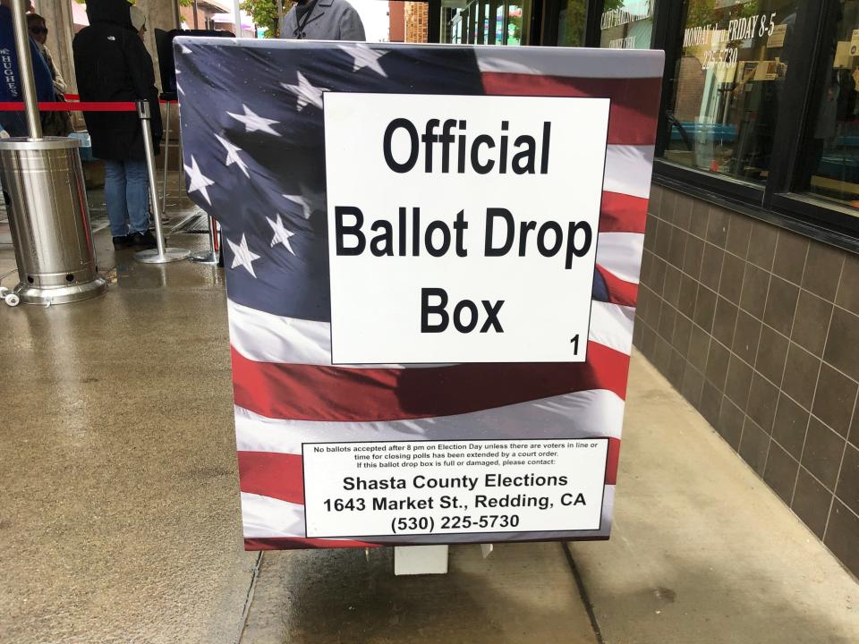Another angle of the ballot drop box at the Shasta County Elections Office on Tuesday, Nov. 8, 2022.