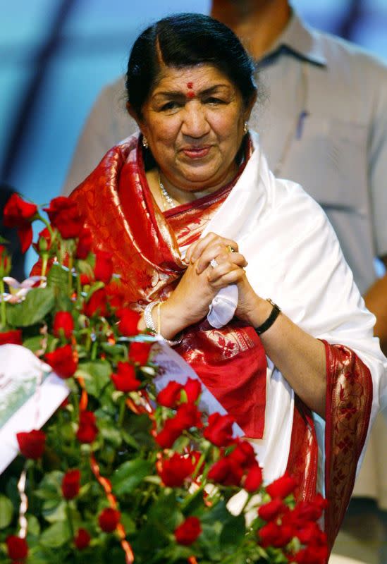 BOLLYWOOD SINGER MANGESHKAR ON HER 75TH BIRTHDAY IN BOMBAY.