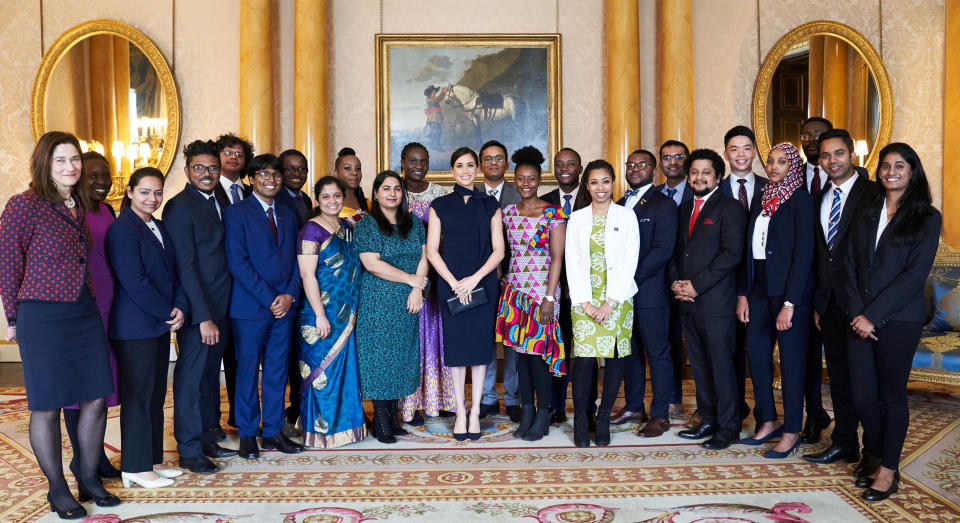 EMBARGOED TO 2130 WEDNESDAY MARCH 11 Handout picture released by the Duke and Duchess of Sussex showing the Duchess of Sussex, Patron of the Association of Commonwealth Universities (ACU), meeting Commonwealth Scholars, Chevening Scholars and an ACU Blue Charter Fellow from 11 Commonwealth countries - Malawi, India, Cameroon, Bangladesh, Nigeria, Pakistan, Ghana, Rwanda, Kenya, Malaysia and Sri Lanka - at Buckingham Palace in London before they all attended the Commonwealth Service.