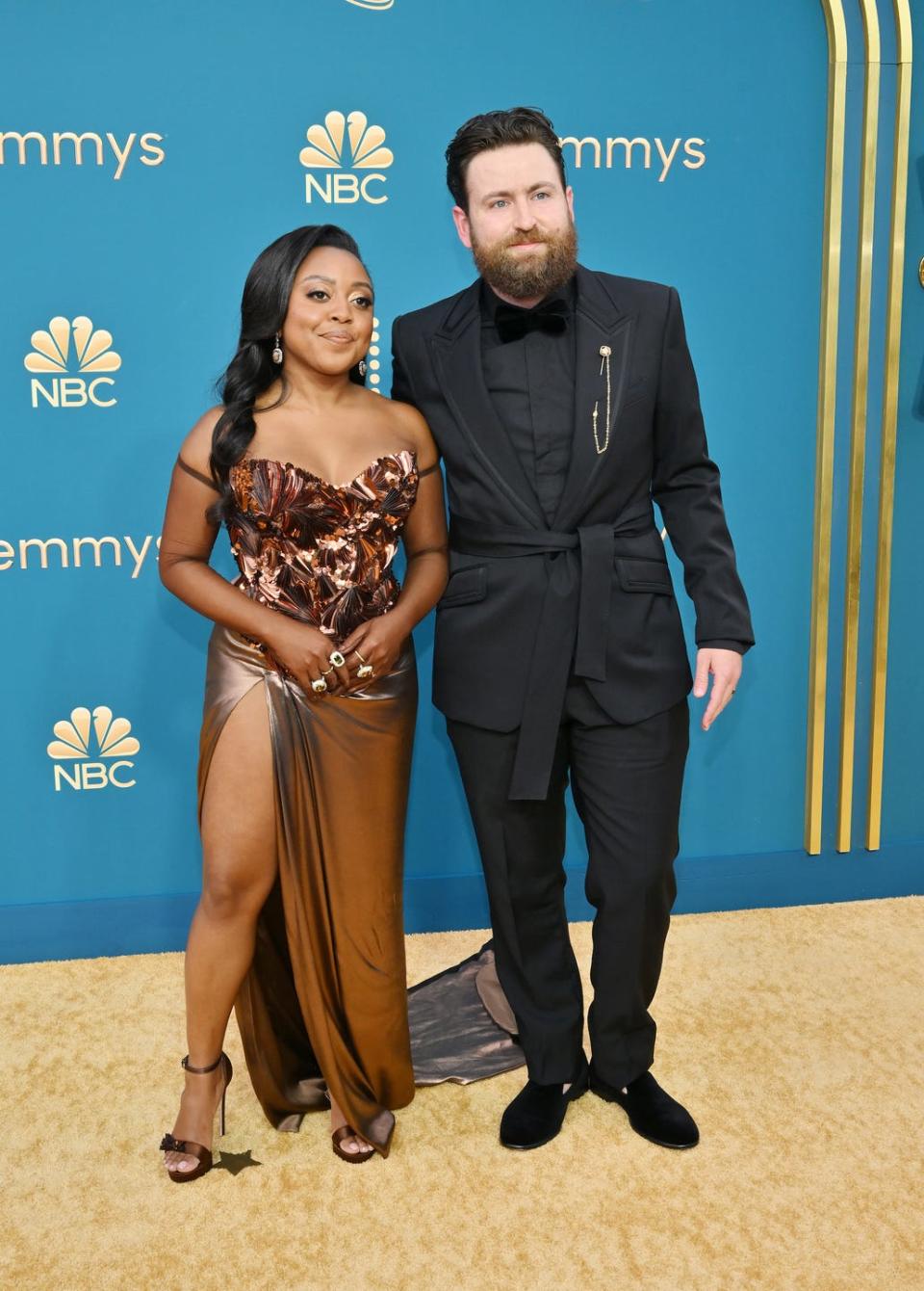 Quinta Brunson and Kevin Jay Anik at the 74th Emmy Awards held at Microsoft Theater on September 12, 2022 in Los Angeles, California. Photo by Michael Buckner. Variety via Getty Images