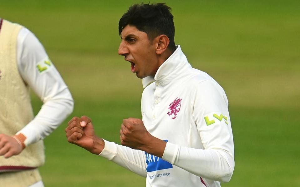 Shoaib Bashir playing for Somerset