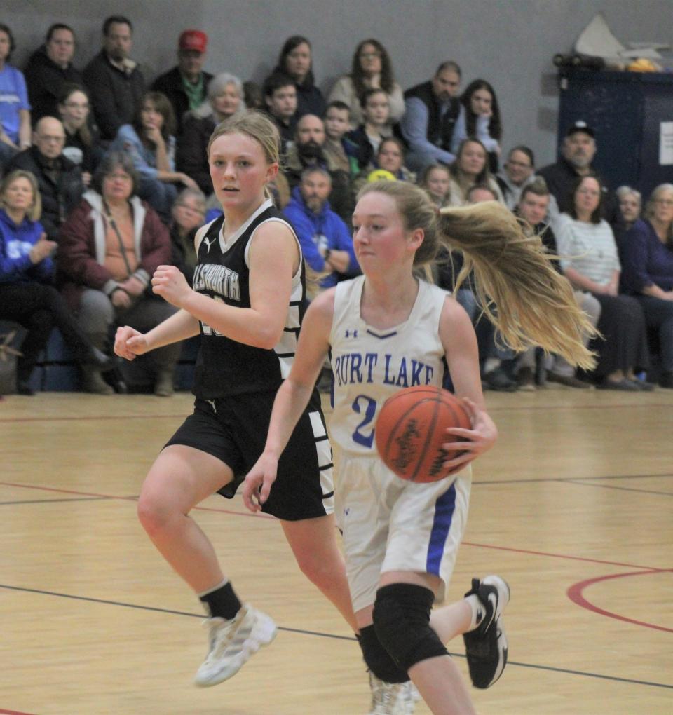 Burt Lake NMCA's Brooke Ferraiuolo (23) made the All-NLC girls basketball first team after a strong senior season.